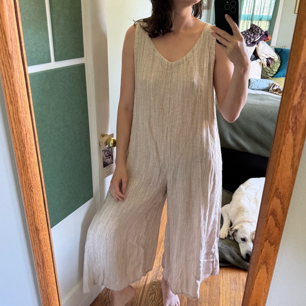 Linen Jumpsuit One Piece Romper Large Vanilla Positano